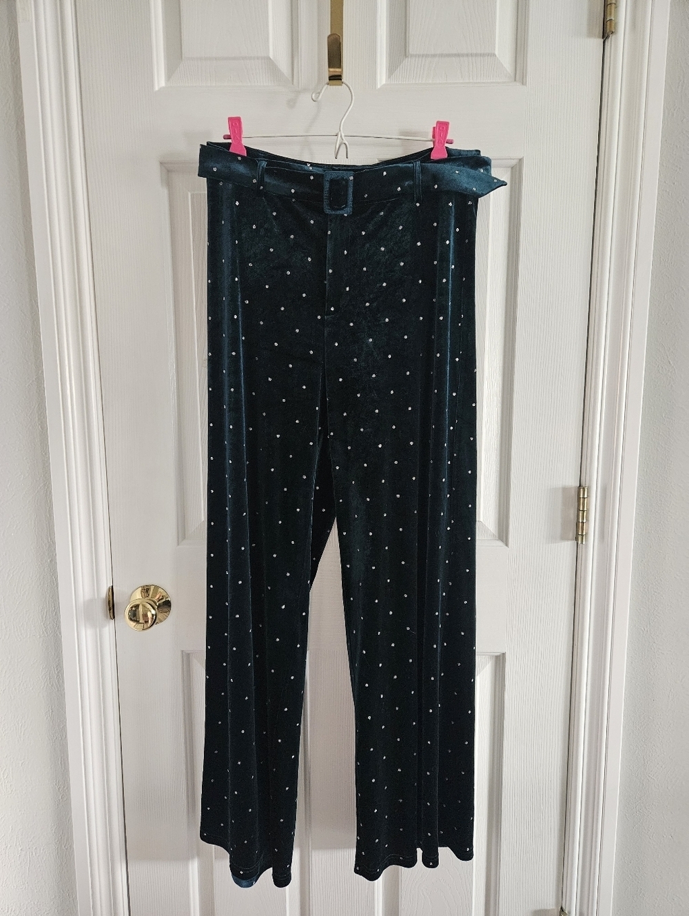 NWT Cider Diamond Detailed Wide Leg Velvet Trousers With Belt
